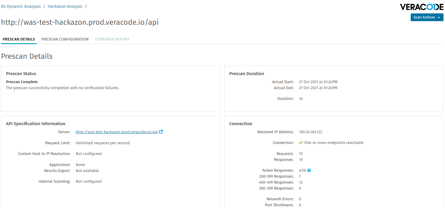 API Scanning Prescan Results